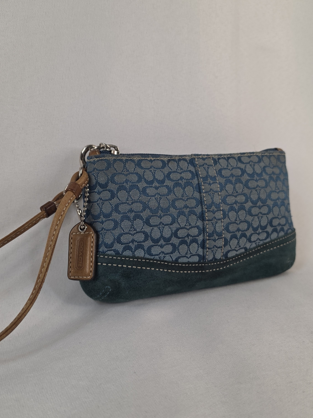 Coach Vintage Y2K Denim Suede Signature Wristlet Pouch Blue Small - Picture 2 of 11